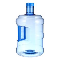 a large water bottle with a blue cap on the top is shown in front of a white background