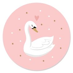 a white swan on a pink circle with gold glitters and hearts in the background