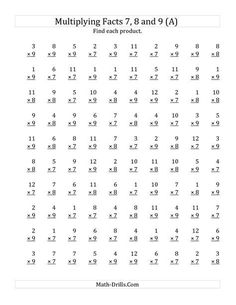 9s Multiplication Facts Worksheet