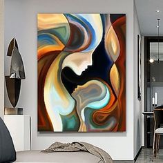 an abstract painting in a modern living room