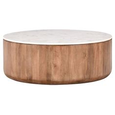 a white marble and wood coffee table with an oval base in the center, on a white background