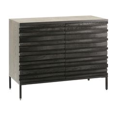 a black and white dresser with drawers