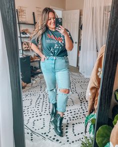 Plus Size D.A.R.E. Graphic Tee curated on LTK Plus Sized Ripped Jeans, Plus Size Band Tee Outfit, How To Style A Graphic Tee, Plus Size Graphic Tee Outfit, Jeans And Bodysuit Outfits, Walmart Jeans, Band Tee Outfits, Jeans And Bodysuit, Plus Size Ripped Jeans