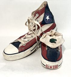 STILL AVAILABLE! Hard To Find Vintage 2004 Converse All Star Chuck Taylor Puerto Rico Flag with Embroidered Frog Logo Fold Over Roll Down Hi High Tops Chucks #ConverseAllStar #PUERTO #Converse #Frog #HighTop #Sneaker #Flag #RedWhiteBlue #UnisexAdults #FoldOver #RollDown #ChuckTaylor #Chucks #PuertoRico #PuertoRicoFlagAndFrog #PuertoRicoFrog #EmbroideredFrog #PuertoRicanPride #Coqui #BigVoice Embroidered Frog, Frog Logo, High Top Chucks, Puerto Rican Flag, Puerto Rico Flag, Puerto Rican, Carolina Blue, Dream Clothes, Converse All Star