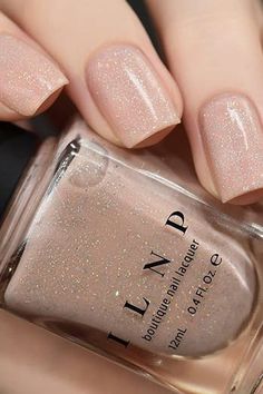 Shimmer Beige Nails, Neutral Shiny Nails, Bridal Nails Gel Polish, Nail Polish Wedding, Cream Shimmer Nails, Bridal Nails Pale Skin, Bridal Nail Polish, Neutral Bridal Party Nails, Champagne Shimmer Nails