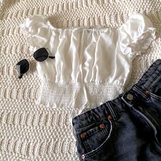 White Rouched Peasant Top. Brand New Never Worn. With Cute Strings. Summer Peasant Top With Smocked Cuffs, Trendy Summer Blouse With Smocked Cuffs, Chic Summer Peasant Top With Smocked Cuffs, Summer Vacation Peasant Top With Puff Sleeves, Chic Blouse With Smocked Cuffs For Vacation, Trendy Summer Peasant Top For Day Out, Trendy Peasant Top For Summer Day Out, Chic Smocked Puff Sleeve Top For Vacation, Trendy Smocked Top With Cuffs For Summer