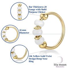 Finish off your look in eye-catching style with this 14k gold Lila Moon beaded seamless nose ring. Finish off your look in eye-catching style with this 14k gold Lila Moon beaded seamless nose ring. Diameter: 8 mm Nickel free Metal: 14k gold Finish: polished Packaging: pouch Please note, due to the high value of this item, a signature may be required upon delivery. Size: One Size. Color: Yellow. Gender: female. Age Group: adult. Adjustable Gold Elegant Septum Ring, Elegant Adjustable Gold Septum Ring, Elegant Hypoallergenic 14k Gold Nose Rings, Elegant 14k Gold Hypoallergenic Septum Ring, Elegant Gold Septum Ring Nickel Free, Elegant Gold Nickel-free Septum Ring, Elegant Nickel-free Round Nose Rings, Elegant Nickel-free Gold Septum Ring, Elegant Gold Stackable Septum Ring