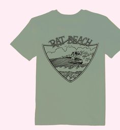 Enjoy a classic tee with my own original Rat Beach "Surfing Rat" design! This iconic design has spread throughout the South Bay featuring my mascot, Ricky the Rat! Rat Beach is a location that hails along the coast of Redondo Beach and Torrance in Southern California.  I drew this classic design back in 1982 to be sold in local South Bay surf shops.   Now, it is available for purchase online from my studio to your home! Beach Graphic Crew Neck T-shirt, Retro Surfing T-shirt For Beach Season, Surfing Crew Neck T-shirt With Front Print, Retro T-shirt With Back Print For Summer, Surfing T-shirt With Front Print And Short Sleeves, Graphic Tee T-shirt For Surfing With Relaxed Fit, Crew Neck T-shirt With Front Print For Surfing, Relaxed Fit Graphic Tee For Surfing, Graphic Tee With Relaxed Fit For Surfing