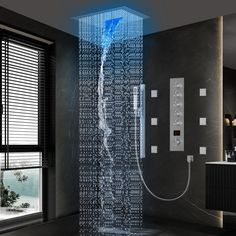 the shower head is illuminated by blue lights