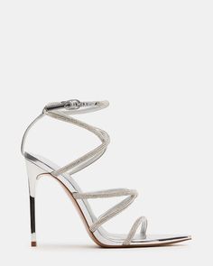 SKY Silver Strappy Rhinestone Stiletto Heel | Women's Heels Kitten Heels Wedding, Wedding Guest Heels, Strappy Stilettos, Stunning Shoes, Crystal Shoes, Leather Socks, Wedding Heels, Women's Heels, 5 Inch Heels