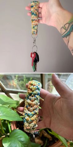 two pictures one has a keychain and the other has a chain attached to it