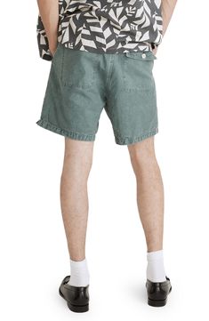 Crafted of a breathable blend of cotton and hemp, these classic chino shorts are garment-dyed for a cool worn-in vibe. With a zip fly in front and elastic in back, they are pull-on easy with a functional drawstring that can be stashed away in the waistband. 6 1/2" inseam; 24 1/2" leg opening; 12" front rise 70% cotton, 30% hemp Machine wash, tumble dry Imported Casual Cargo Shorts For Spring, Summer Utility Bermuda Knee-length Shorts, Spring Cotton Cargo Shorts With Elastic Waistband, Cotton Cargo Shorts With Elastic Waistband For Summer, Cotton Cargo Shorts With Elastic Waistband For Spring, Casual Cotton Bermuda Bottoms, Utility Bermuda Knee-length Shorts For Summer, Casual Bermuda Cotton Bottoms, Utility Style Knee-length Bermuda Shorts For Summer