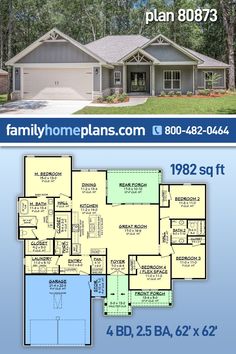 two story house plan with 3 car garage and living room in the back ground level