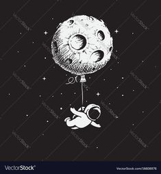 an astronaut floating on the moon in space with stars and planets around it, drawn by hand