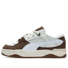 Puma 180 'Gray Chocolate' 389267-03 (SNKR/Skate/Unisex/Low Top/Non-Slip/Wear-resistant) Sporty Brown Skate Shoes For Sports, Brown Sporty Skate Shoes For Sports, Urban Style Puma Skate Shoes For Sports, Sporty Puma Skate Shoes With White Sole, Puma Logo Skate Shoes With White Sole, Brown Athletic Skate Shoes, Urban Puma Skate Shoes For Streetwear, Puma Vintage Shoes, White Puma Skate Shoes For Streetwear