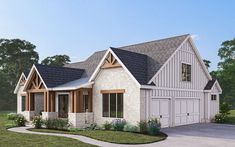 this is a computer rendering of the front elevation of these country homeplans and garages