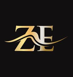 the letter e is made up of gold and silver letters with an elegant design on black background