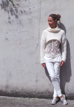 Ivory white chunky sweater, cropped sweater, shrug iLE AiYE knitwear This snug shrug / cropped sweater is born for the need to feel snug and cozy when the seasons change or the air cools down in the evening/morning.  A simply comfy lightweight cropped Ivory sweater. knitted with a chunky 10% wool, 20% alpaca, 70% acrylic yarn. with no itchiness.  with  medium wide sleeves, and a cowl neck collar,  (variations on the sleeves can be customized ie: a thumbhole sleeve, or wider sleeve, slimmer sleeve, and the collar can be knitting higher, shorter etc   Convo me if you have an idea or alternative wish.  Custom sizes are available.  for XL's there will be a small increase in the price, please convo me if you'd like to see the shade card, or request a custom size. other colors available are: cha White Chunky Sweater, Sweater Shrug, Beige Pullover, Sweater Cropped, Ivory Sweater, Seasons Change, Cropped Pullover, Bohemian Tops, Sweater Crop