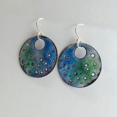 Turquoise Blue Green Enamel Earrings Mixed Metal Jewelry Artistic Blue Round Earrings, Artsy Round Blue Jewelry, Artsy Blue Round Jewelry, Mixed Metal Jewelry, Wichita Ks, Jewelry Blue, Dec 30, Enamels, Enamel Earrings