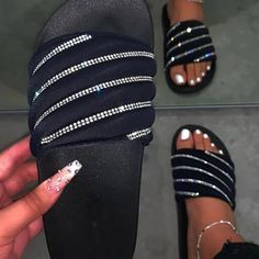 Fashion slides Brown Shoes Men, Sequin Flats, Cute Slides, Bling Sandals, Diamond Beach, Women Platform Sandals, Steel Toe Shoes, Boots For Short Women, Black Slippers