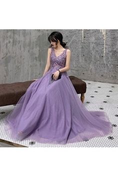 Elegant Purple V-neck Dress For Party, Purple V-neck Homecoming Dress, Purple V-neck Evening Dress, Purple V-neck Dress For Homecoming, Purple V-neck Maxi Dress For Prom, V-neck Spring Homecoming Maxi Dress, Elegant Purple V-neck Party Dress, Pastel Purple Prom Dress, Dark Purple Prom Dress