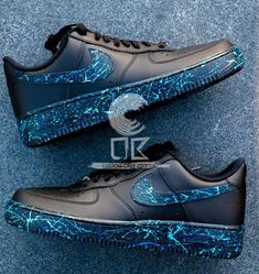 Nike Black Air Force, Custom Trainers, Nike Shoes Photo, Black Air Force 1, Nike Shoes Blue, Custom Nike Air Force 1, Custom Sneakers Diy, Custom Nike Air Force, Custom Shoes Diy