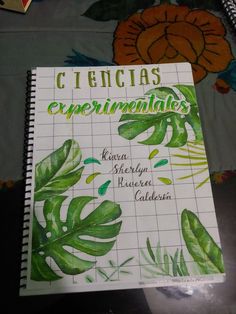 a notebook with some green leaves on it and the words, c'encias experimentibles written in spanish