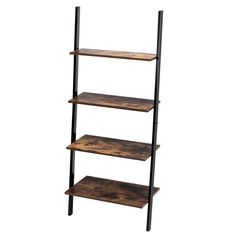 a wooden shelf with metal legs and three shelves