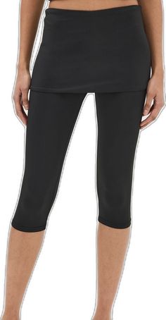 Black Knee-length Athleisure Activewear, Black Compressive Bottoms For Spring, Sporty Fitted Capri-length Activewear, Sporty Fitted Capri Length Activewear, Black Activewear For Pilates In Spring, Black Spring Activewear For Pilates, Sports Fitted Capri Bottoms, Fitted Moisture-wicking Capri Bottoms, Knee-length Activewear With Built-in Shorts For Sports