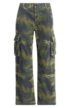 Break out these cotton-blend cargo pants for off-duty days with utilitarian elements like side pockets and a camo pattern. 26 1/2" inseam; 16" leg opening; 10 1/2" front rise; 13 1/2" back rise (size 29) 98% cotton, 2% polyurethane Machine wash, line dry Made in the USA of imported fabric Relaxed Fit Camouflage Cargo Pants For Fall, Camouflage Straight Leg Utility Cargo Pants, Camouflage Cotton Cargo Jeans, Camouflage Cotton Cargo Pants With Patch Pockets, Camouflage Straight Leg Cargo Pants, Camouflage Straight Leg Cargo Jeans With Multiple Pockets, Camouflage Cotton Cargo Jeans With Side Pockets, Military Cargo Pants With Pockets For Fall, Fall Military Style Cargo Pants With Pockets