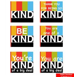 four colorful stickers with the words be kind and you're kind of a big deal