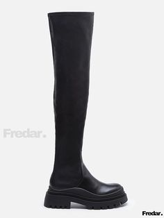 Fredar - Stylish, Highly Fashionable Womens Flatform Thigh High Boots in Black Casual Black Thigh High Platform Boots, Casual Black Thigh-high Platform Boots, Trendy Black Full Length Boots, Black Full Length Trendy Boots, Black Over-the-knee Boots For Fall, Trendy Full Length Black Boots, Black Wide Calf Thigh High Boots, Black Thigh-high Wide Calf Boots, Black Wide Calf Over-the-knee Boots