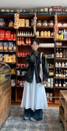 Mixed Weather Outfits, Mini Dress Over Jeans, Feminine Cargo Pants Outfit, What I Wore In Japan, Dresses Over Jeans, Tokyo Style, Jaket Motor, Leather Jacket Blazer, Dress Over Jeans