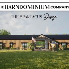 the barndomminum company logo is shown above an image of a farm house