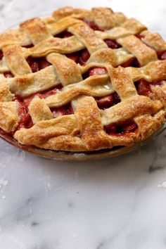 a close up of a pie on a table