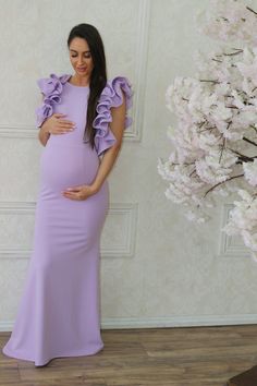 Lilac Maternity Dress Photoshoot, Lavender Baby Shower Dress, Lilac Maternity Dress, Purple Baby Shower Dress, Pregnant Gender Reveal, Lavender Maternity Dress, Baby Shower Gowns, Maternity Occasion Wear, Shower Outfit For Guest