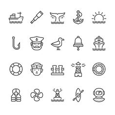 set of line icons for marine related items