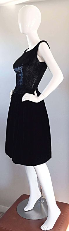 For Sale on 1stDibs - BRAND NEW (Never Worn) VINTAGE!!! Chic 1950s Suzy Perrette black silk velvet cocktail dress! Brand New deadstock vintage dress! Skirt features soft black Velvet Cocktail Dress, Wet Look, Silk Velvet, 1950s Fashion, Soft Black, Black Silk, Black Velvet, Vintage Dresses, Evening Dresses