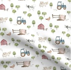 Crib Sheet - Watercolor Farm - DBC Baby Bedding Co Farm Print Fabric, Farm Animal Fabric, Watercolor Farm, Weather Projects, Crib Blanket, Mini Crib, Fitted Crib Sheet, Baby Comforter, Crib Mattress