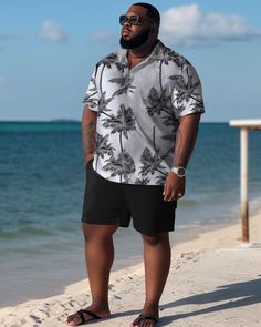 Plus Size L-9XL Hawaiian Shirt Shorts Set is a stylish outfit for summer. It consists of a Hawaiian-style short-sleeve shirt and comfortable shorts for men looking for on-trend and casual styles. This set is characterized by its loose fit and comfortable fabric. It's made from lightweight cotton fabric that's extremely breathable and sweat-wicking to keep you cool and comfortable on hot days. The design of the shirt is inspired by the traditions and scenery of Hawaii, with bright colors and uniq Gray Short Sleeve Beach Top, Gray Short Sleeve Top For Vacation, Gray Short Sleeve Summer Shirt, Gray Summer Shorts For Vacation, Gray Beach Shorts For Summer, Gray Summer Vacation Shorts, Casual Gray Shorts For Vacation, Big And Tall Casual Short Sleeve Shirt, Gray Relaxed Fit Shorts For Summer