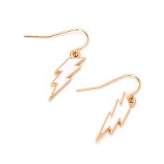 two pairs of earrings with gold and white lightning bolt design on the front, one has a