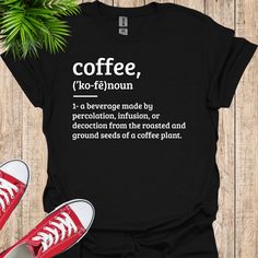 Trendy Coffee Definition T-Shirt, Coffee Tee, Birthday Gift for Coffee Lovers, Funny But First Coffee T-Shirt, Cool Coffee TShirts For Women - Made with 100% ring-spun cotton, a lightweight fabric (4.5 oz/yd² (153 g/m this unisex t-shirt feels like a bliss to wear all year round. - Classic fit with a crew neckline delivers a clean, versatile style that can match any occasion. - All shirts feature a pearlized, tear-away label for total wearing comfort. - Made using ethically grown and harvested U Coffee Color Crew Neck T-shirt With Screen Print, Coffee Color Slogan T-shirt Crew Neck, Coffee-colored Graphic Tee With Letter Print, Coffee Crew Neck T-shirt With Text Print, Coffee Colored Graphic Tee With Letter Print, Coffee Color Graphic Tee With Letter Print, Coffee Color Short Sleeve T-shirt Gift, Coffee Colored Cotton T-shirt Gift, Coffee Colored Cotton T-shirt For Gift