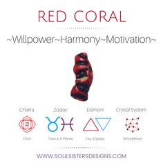 Metaphysical Healing Properties of Red Coral including associated Chakra, Zodiac, Element and Crystal System by Soul Sisters Designs Coral Meaning, Grey Witch, Crystal Healing Chart, Crystal Lattice, Zodiac Elements, Crystal Cave, Witch Spell Book, Crystal System, Flower Meanings