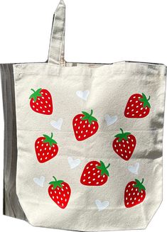 Casual Strawberry Print Rectangular Bag, Casual Rectangular Strawberry Print Bags, Casual Rectangular Bag With Strawberry Print, Trendy Rectangular Bag With Strawberry Print, Cute Strawberry Print Bags For Everyday Use, Cute Strawberry Print Tote Bag, Cute Reusable Tote Bag, Strawberry Bag, Fruit Bag