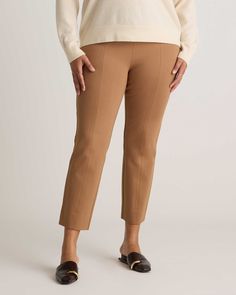 Ultra-Stretch Ponte Pintuck Ankle Pants - 27" inseam Chic Cropped Leg Dress Pants For Fall, Chic Cropped Dress Pants For Fall, Ankle-length Pants With Seam Detailing For Fall, Fall Ankle-length Pants With Seam Detailing, Fall Ankle Pants With Seam Detailing, Fitted Bottoms With Cropped Leg And Seam Detailing, Fitted Bottoms With Seam Detailing And Cropped Leg, Solid Stretch Cropped Leg Pants, Stretch Cropped Leg Solid Color Pants