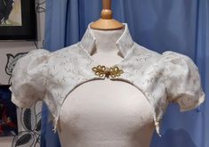 Ivory Gold Embroidered Lace Puffed Sleeve Shrug Jacket Bolero | Etsy Victorian Bolero, Regency Wedding, Shrug Jacket, Goth Victorian, Frog Closure, Function Dresses, Sleeve Shrug, Lace Shrug, Clothes Reference