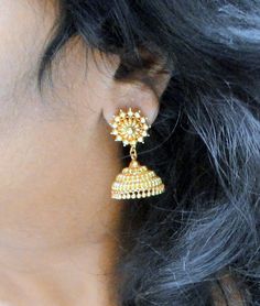 Vintage 22 karat solid gold detailed workmanship dangle earring pair (jumkee). total weight of pair-16.5 grams(0.58 ounces), length-4 cm, diameter of bottom-2.2 cm,, material-22 k solid gold. Heavy Yellow Gold Temple Jewelry Earrings, 22k Gold Tilla Temple Earrings, 22k Gold Temple Earrings With Tilla, Gold-plated Temple Jewelry Jhumkas, Traditional Gold Plated Single Plug Earring, Temple Jewelry Style Bridal Drop Earrings In 22k Gold, Temple Style 22k Gold Bridal Drop Earrings, Temple Jewelry Bridal Drop Earrings In 22k Gold, Gold Plated Yellow Gold Danglers With Tilla