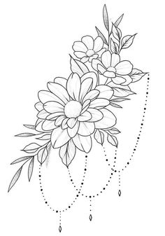 a black and white drawing of flowers