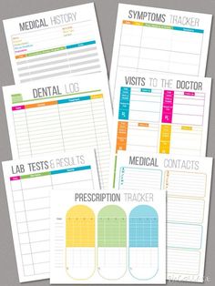 four medical forms are shown on top of each other, with the labels in different colors