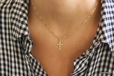 "\" CROSSED \" This necklace is classic! It will go with any layering necklaces. The crossed necklace is hung chicly on a bar link chain and looks so dainty on the neck. Its beautifully worn alone or to gift a loved one. L E T S . T A L K . N E C K L A C E S ✤ Available in 14k Gold Filled or Sterling Silver ✤ Medallions & Pendents are Gold Filled or Sterling Silver ✤ Cross charm measures to 11 x 15mm ✤ Available sizes * Please choose in drop down box * - 13\", 14\", 15\", 16\", 18\", 20\", 2 Elegant Cross Charm Necklace For Everyday, Elegant Cross Choker Necklace As Gift, Elegant Cross Choker Necklace Gift, Elegant Cross Necklace For Everyday, Layered Cross Necklace, Cross Necklace Gold, Dainty Cross Necklace, Layered Crosses, Layering Necklaces